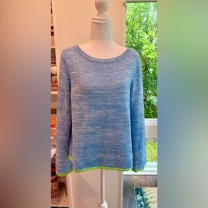 Lilly Pulitzer Zaylia Sweater Zanzibar Blue Mari Neon Green Trim Size M EUC
